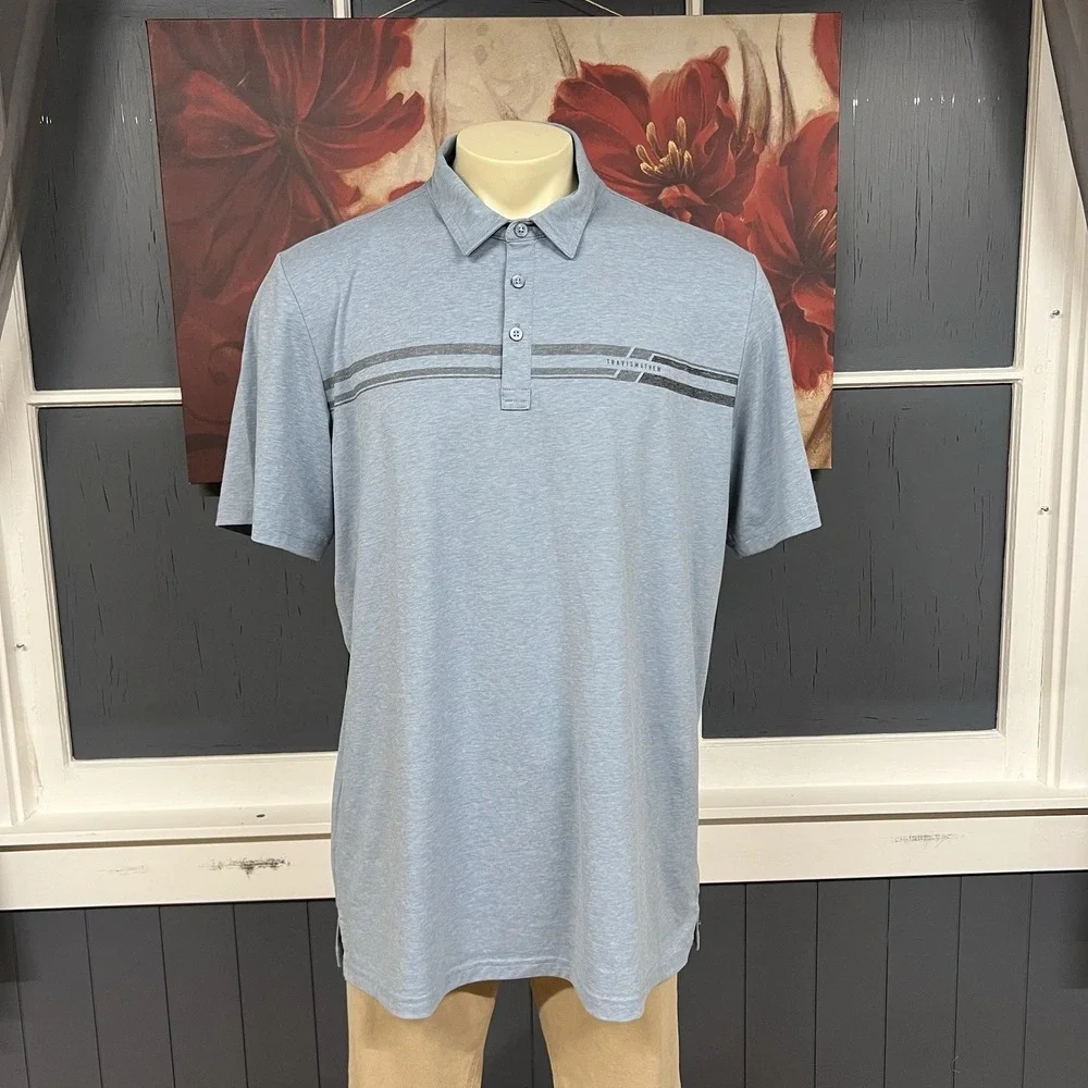 Travis Mathew Soft Knit Polo Golf Shirt Mens XXL Classic Fit Blue/Gray